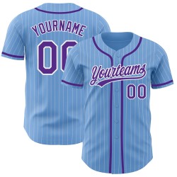 Maillot de baseball bleu violet clair personnalisé authentique à fines rayures blanches