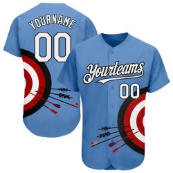 Maillot de baseball bleu à motif 3D blanc-noir, cible personnalisée avec fléchettes, design léger et authentique