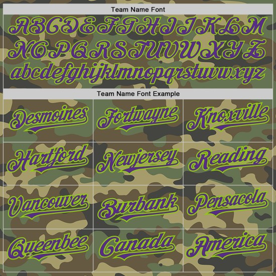 Maillot de baseball camouflage authentique Salute Custom To Purple-Neon Green Maillot de baseball camouflage authentique Salute Custom To Purple-Neon Green