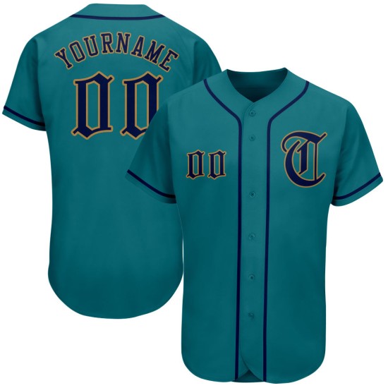 Maillot de baseball authentique bleu sarcelle, doré, bleu marine, ancien modèle personnalisé Maillot de baseball authentique bleu sarcelle, doré, bleu marine, ancien modèle personnalisé