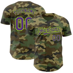 Maillot de baseball camouflage authentique Salute Custom To Purple-Neon Green