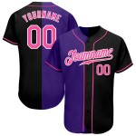Maillot de baseball noir fendu, rose et violet, personnalisé et authentique Maillot de baseball noir fendu, rose et violet, personnalisé et authentique