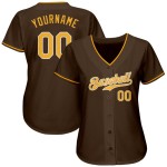 Maillot de baseball authentique marron doré et blanc personnalisé Maillot de baseball authentique marron doré et blanc personnalisé