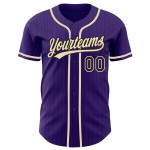 Maillot de baseball authentique City Pinstripe crème violet personnalisé noir Maillot de baseball authentique City Pinstripe crème violet personnalisé noir