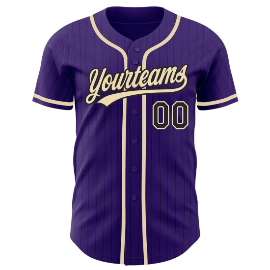 Maillot de baseball authentique City Pinstripe crème violet personnalisé noir Maillot de baseball authentique City Pinstripe crème violet personnalisé noir