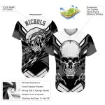 Maillot de baseball personnalisé Skull blanc authentique gris-noir 3D Maillot de baseball personnalisé Skull blanc authentique gris-noir 3D