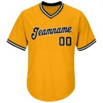 Maillot de baseball rétro authentique en tricot côtelé noir et blanc, personnalisé doré Maillot de baseball rétro authentique en tricot côtelé noir et blanc, personnalisé doré
