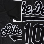 Maillot de baseball personnalisé authentique en jersey noir, blanc et bleu, en tricot côtelé, style rétro Maillot de baseball personnalisé authentique en jersey noir, blanc et bleu, en tricot côtelé, style rétro