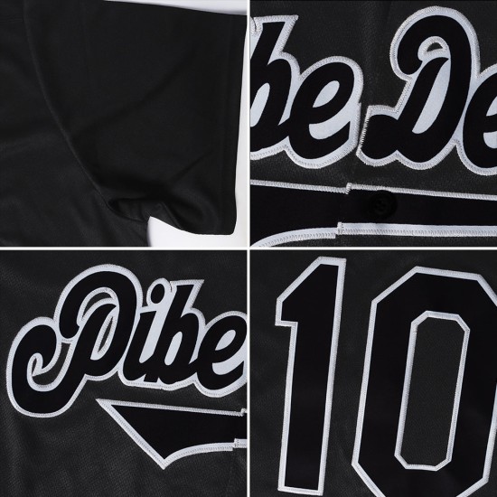 Maillot de baseball personnalisé authentique en jersey noir, blanc et bleu, en tricot côtelé, style rétro Maillot de baseball personnalisé authentique en jersey noir, blanc et bleu, en tricot côtelé, style rétro