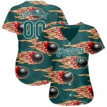 Maillot Hotrod avec motif vert baseball minuit motif personnalisé boule bowling authentique 3D flamme blanche Maillot Hotrod avec motif vert baseball minuit motif personnalisé boule bowling authentique 3D flamme blanche