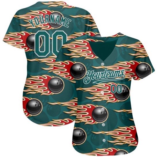 Maillot Hotrod avec motif vert baseball minuit motif personnalisé boule bowling authentique 3D flamme blanche Maillot Hotrod avec motif vert baseball minuit motif personnalisé boule bowling authentique 3D flamme blanche