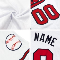 Maillot de baseball authentique personnalisé blanc rouge-bleu marine