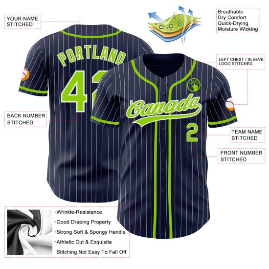 Maillot de baseball personnalisé authentique à rayures fines, bleu marine, vert et blanc Maillot de baseball personnalisé authentique à rayures fines, bleu marine, vert et blanc