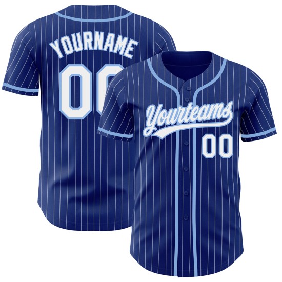 Maillot personnalisé à fines rayures blanc baseball bleu royal clair authentique Maillot personnalisé à fines rayures blanc baseball bleu royal clair authentique