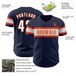 Maillot de baseball bleu marine authentique personnalisé blanc-orange Maillot de baseball bleu marine authentique personnalisé blanc-orange