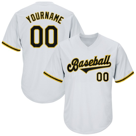 Maillot de baseball rétro en tricot côtelé, personnalisé, blanc, noir et or, authentique Maillot de baseball rétro en tricot côtelé, personnalisé, blanc, noir et or, authentique