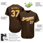 Maillot de baseball authentique marron doré et blanc personnalisé Maillot de baseball authentique marron doré et blanc personnalisé