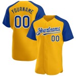 Maillot de baseball personnalisé à manches raglan Royal-White Gold Maillot de baseball personnalisé à manches raglan Royal-White Gold