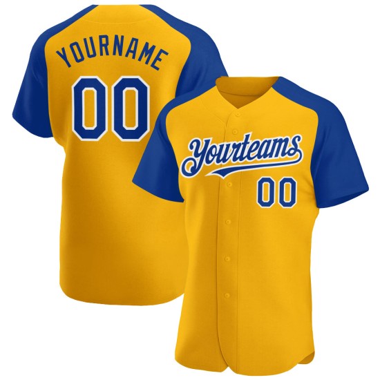 Maillot de baseball personnalisé à manches raglan Royal-White Gold Maillot de baseball personnalisé à manches raglan Royal-White Gold