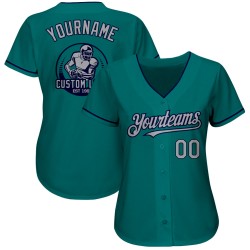 Maillot de baseball bleu sarcelle personnalisé authentique gris-bleu marine