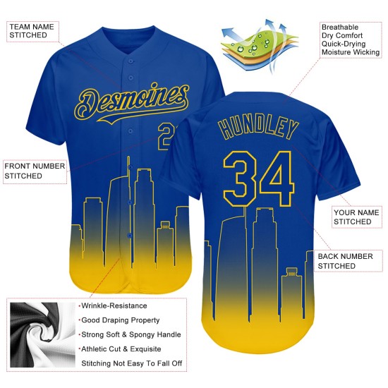 Maillot de baseball personnalisé 3D authentique des Los Angeles, édition jaune délavée, Royal City
