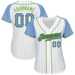 Maillot de baseball à manches bleues, blanc, bleu fluo, personnalisé, vert, authentique, rayures fines, raglan, léger. Maillot de baseball à manches bleues, blanc, bleu fluo, personnalisé, vert, authentique, rayures fines, raglan, léger.