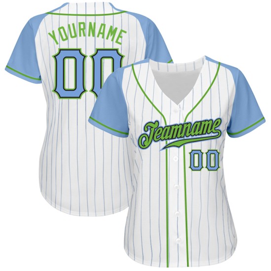 Maillot de baseball à manches bleues, blanc, bleu fluo, personnalisé, vert, authentique, rayures fines, raglan, léger. Maillot de baseball à manches bleues, blanc, bleu fluo, personnalisé, vert, authentique, rayures fines, raglan, léger.