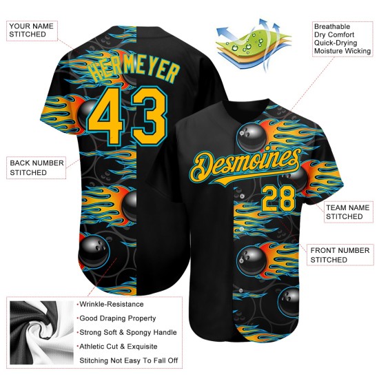 Authentique boule de bowling bleue, motif 3D Hotrod avec maillot de baseball noir personnalisé Gold-Lakes Authentique boule de bowling bleue, motif 3D Hotrod avec maillot de baseball noir personnalisé Gold-Lakes