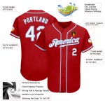 Maillot de baseball personnalisé bleu authentique blanc-rouge clair Maillot de baseball personnalisé bleu authentique blanc-rouge clair