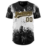 Motif blanc-vieux grunge, motif abstrait doré, maillot de baseball, art personnalisé, éclaboussures, noir authentique 3D Motif blanc-vieux grunge, motif abstrait doré, maillot de baseball, art personnalisé, éclaboussures, noir authentique 3D
