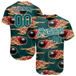 Maillot Hotrod avec motif vert baseball minuit motif personnalisé boule bowling authentique 3D flamme blanche Maillot Hotrod avec motif vert baseball minuit motif personnalisé boule bowling authentique 3D flamme blanche