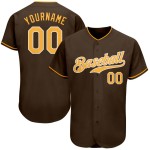 Maillot de baseball authentique marron doré et blanc personnalisé Maillot de baseball authentique marron doré et blanc personnalisé