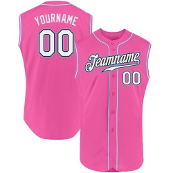 Maillot de baseball bleu sans manches rose authentique personnalisé blanc clair