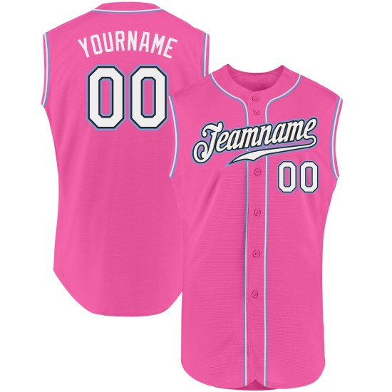 Maillot de baseball bleu sans manches rose authentique personnalisé blanc clair Maillot de baseball bleu sans manches rose authentique personnalisé blanc clair