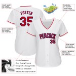 Maillot de baseball authentique personnalisé blanc rouge-bleu marine Maillot de baseball authentique personnalisé blanc rouge-bleu marine