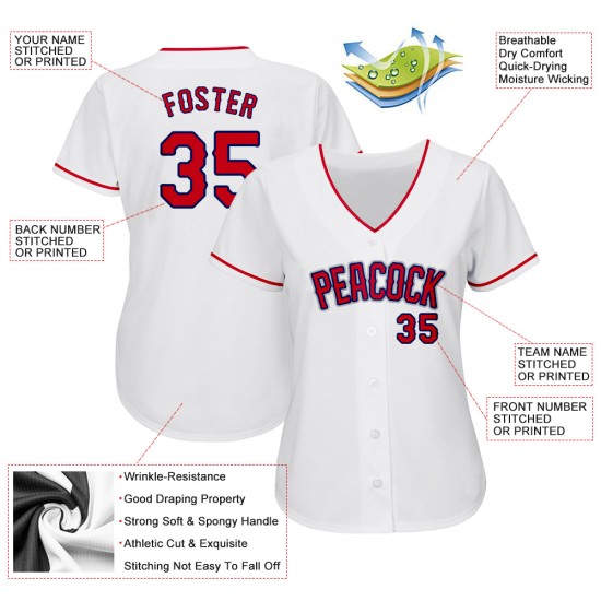 Maillot de baseball authentique personnalisé blanc rouge-bleu marine Maillot de baseball authentique personnalisé blanc rouge-bleu marine
