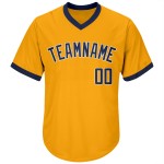 Chemise personnalisée en tricot côtelé doré, maillot bleu marine et blanc, style rétro, style baseball authentique Chemise personnalisée en tricot côtelé doré, maillot bleu marine et blanc, style rétro, style baseball authentique