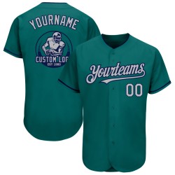 Maillot de baseball bleu sarcelle personnalisé authentique gris-bleu marine