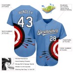 Maillot de baseball bleu à motif 3D blanc-noir, cible personnalisée avec fléchettes, design léger et authentique Maillot de baseball bleu à motif 3D blanc-noir, cible personnalisée avec fléchettes, design léger et authentique