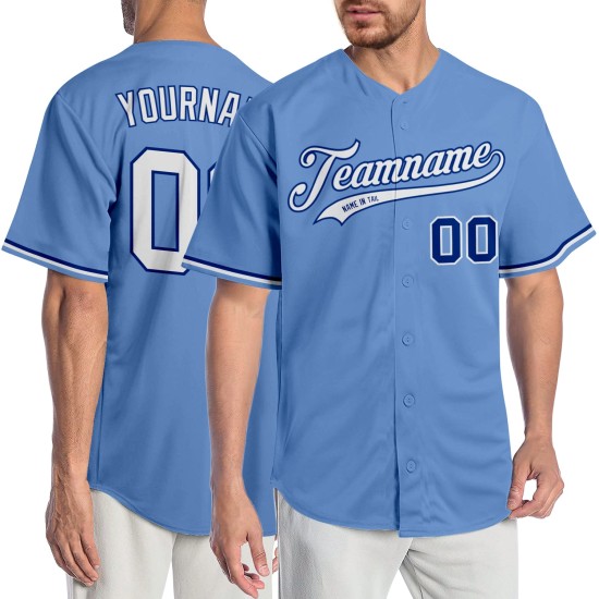 Maillot de baseball authentique léger et personnalisé, blanc et bleu roi Maillot de baseball authentique léger et personnalisé, blanc et bleu roi