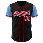 Maillot de baseball bicolore rouge-bleu clair personnalisé noir authentique Maillot de baseball bicolore rouge-bleu clair personnalisé noir authentique