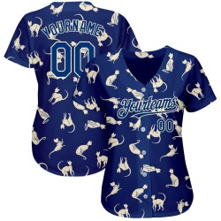 Maillot de baseball américain Cream Cat, motif bleu marine 3D personnalisé authentique