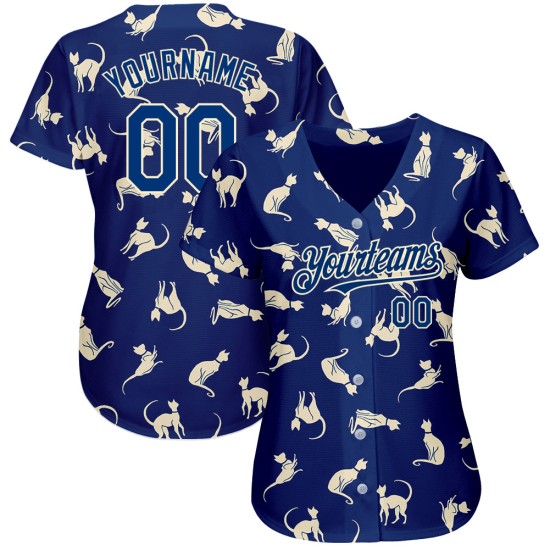 Maillot de baseball américain Cream Cat, motif bleu marine 3D personnalisé authentique Maillot de baseball américain Cream Cat, motif bleu marine 3D personnalisé authentique