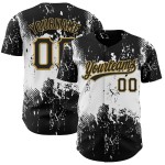 Motif blanc-vieux grunge, motif abstrait doré, maillot de baseball, art personnalisé, éclaboussures, noir authentique 3D Motif blanc-vieux grunge, motif abstrait doré, maillot de baseball, art personnalisé, éclaboussures, noir authentique 3D