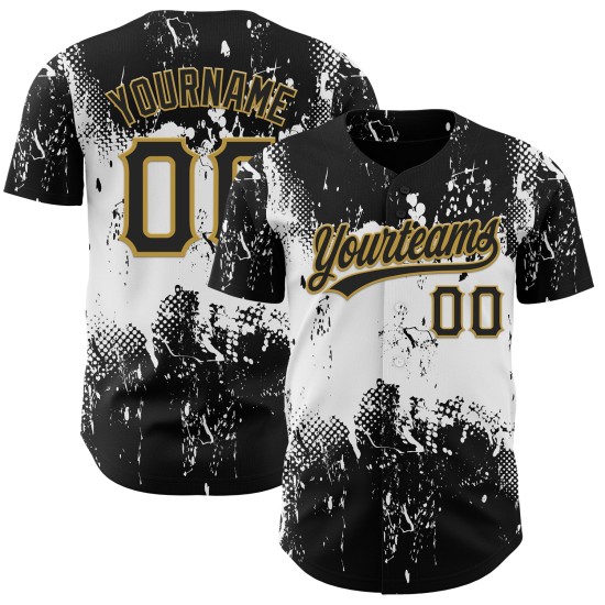 Motif blanc-vieux grunge, motif abstrait doré, maillot de baseball, art personnalisé, éclaboussures, noir authentique 3D Motif blanc-vieux grunge, motif abstrait doré, maillot de baseball, art personnalisé, éclaboussures, noir authentique 3D
