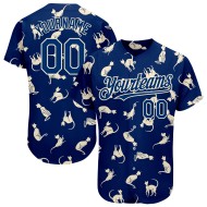 Maillot de baseball américain Cream Cat, motif bleu marine 3D personnalisé authentique