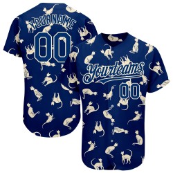 Maillot de baseball américain Cream Cat, motif bleu marine 3D personnalisé authentique