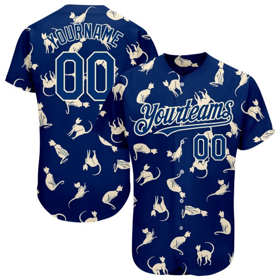 Maillot de baseball américain Cream Cat, motif bleu marine 3D personnalisé authentique Maillot de baseball américain Cream Cat, motif bleu marine 3D personnalisé authentique