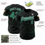 Maillot de baseball Kelly noir, motif authentique, texture abstraite 3D, éclaboussures, vert et blanc, design personnalisé Maillot de baseball Kelly noir, motif authentique, texture abstraite 3D, éclaboussures, vert et blanc, design personnalisé