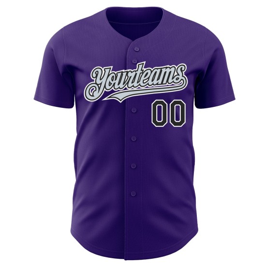 Maillot de baseball authentique violet personnalisé argent-blanc noir Maillot de baseball authentique violet personnalisé argent-blanc noir